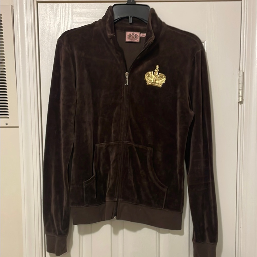 Brown Velour Jacket with Gold Crown Emblem